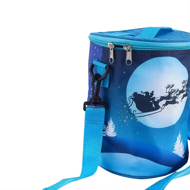 New design recycled reusable organic custom round shape bottle polyester cotton canvas cooler thermal bag with strap