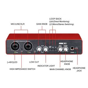 Interface audio haute fidélité professionnelle Xtuga C-22 rouge <span class=keywords><strong>pour</strong></span> l'enregistrement de <span class=keywords><strong>guitare</strong></span> en studio, boîtier entièrement métallique, <span class=keywords><strong>carte</strong></span> <span class=keywords><strong>son</strong></span> à très faible bruit - Product Image 3