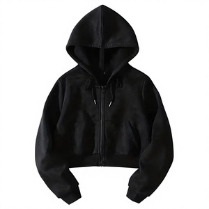 Sudadera Corta Negra de Moda al por Mayor con Cremallera Frontal Transpirable para Mujer - Precio Económico, Tendencia y Estilo - Product Image 1