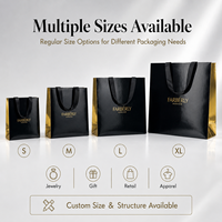 Sac en papier cartonné mat doré de luxe avec logo noir estampé à chaud, poignée en ruban côtelé et taille personnalisée pour les marques de cosmétiques, bijoux et bougies