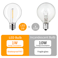 Ampoule à filament LED Mini Globe G40 130V 1W E12, résidentielle, 2700K, ampoule Edison vintage pour l'éclairage extérieur de Noël