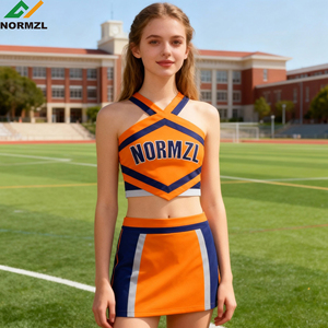 Orange Cheerleading Practice Wear Athletic Wear Custom Team Logo Active Top Skirt Set