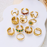 RINHOO Set Cincin Jari Baja Tahan Karat Berlapis Emas Gaya Vintage Prancis Geometris Hati Perhiasan Fashion yang Dapat Ditumpuk untuk Wanita Hadiah