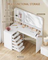 Coiffeuse moderne écologique avec éclairage LED, grand miroir, 5 tiroirs, 7 étagères ouvertes, 3 couleurs réglables