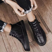 Chaussures pour hommes, baskets tendance à tige haute, en cuir PU, chaussures décontractées pour hommes, bottes à plateforme, bottes à fermeture éclair rétro, Zapatillas Hombre