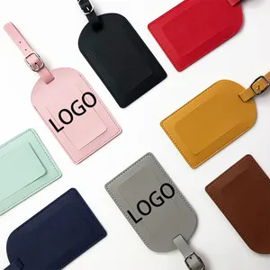 Etiqueta de equipaje de cuero PU con logotipo personalizado de fábrica para viaje, etiquetas de maleta de cuero de imitación para obsequios de promociones