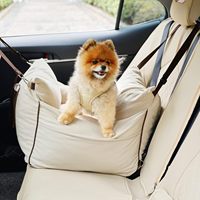 Siège de voiture portable pour animaux de compagnie - Lit de voyage rembourré pour chien avec ceinture de sécurité et housse amovible lavable, couleur unie