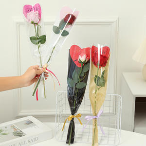 Amor en forma de corazón impermeable papel Kraft bolsa de flores frescas BOPP bolsa de plástico OPP bolsa de rosa de un solo tallo para trabajos florales transparentes - Product Image 4