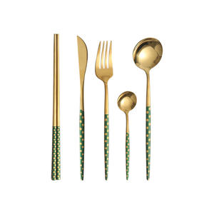 Nordic Style Stainless Steel Cutlery Set Green Polka Dot Handles Mirror Polish Dinnerware For Party Adult Use - Product Image 1