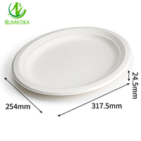SUMKOKA Assiette ovale compostable en bagasse de canne à sucre sans PFAS de 12,5 pouces, plateau alimentaire jetable biodégradable pour restaurant de fruits de mer
