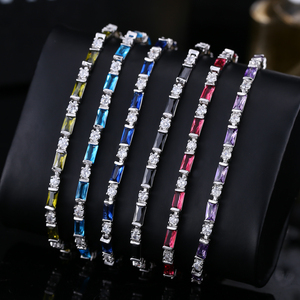 <span class=keywords><strong>Pulseras</strong></span> <span class=keywords><strong>de</strong></span> tenis <span class=keywords><strong>de</strong></span> plata <span class=keywords><strong>de</strong></span> moda con dijes rectangulares <span class=keywords><strong>de</strong></span> circonita cúbica y cristales austriacos rojos y azules para mujer, regalo <span class=keywords><strong>de</strong></span> Navidad y Año Nuevo - Product Image 1