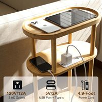 Table d'appoint étroite en bambou avec station de charge, table de chevet à 3 niveaux avec ports USB et prises, table d'appoint mince pour petits espaces