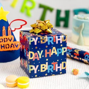 Merture Birthday Wrapping <b>Paper</b> <b>Roll</b> 17 In X 32.8 Ft Blue Foil Lettering Gift <b>Wrap</b> for Birthday Party Craft - Product Image 5