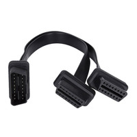 24V sudut kanan kabel OBD profil rendah pita datar OBD2 kabel diagnostik 30 CM 1 laki-laki ke 2 perempuan kabel adaptor OBDII
