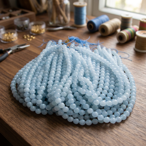 Perles de cristal rondes polies de 8 mm en aquamarine naturelle, faites à la main, pour la fabrication de bijoux - Product Image 1