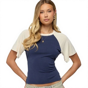 T-shirt en coton à manches raglan pour femme, col rond décontracté, manches courtes, respirant, confortable, haut de tous les jours - Product Image 6