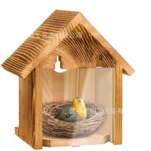 Nid d'oiseau rectangulaire en bois, couleur bois naturel, durable, volière extérieure suspendue, mangeoire pour oiseaux, accessoires pour oiseaux - Product Image 3