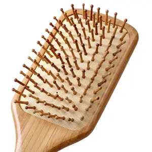 Özel Logo doğal ahşap bambu saç fırçası masaj derisi hava kürek saç fırçası kadınlar için