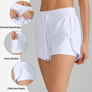 YK183 recién llegado pantalones cortos atléticos de delfín con cordón de cintura media con bolsillos de forro pantalones cortos de Yoga ligeros sueltos informales para correr - Product Image 4