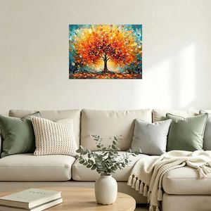 Toile murale contemporaine avec arbre d'automne, carrée, sans cadre, Art déco, durable, décoration intérieure moderne, salon - Product Image 2