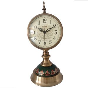 European Retro Style Desk <b>Clock</b> Circular Silent <b>Table</b> <b>Clock</b> For Living Room Decorative Standing <b>Clock</b> With Brass Base And Green - Product Image 4