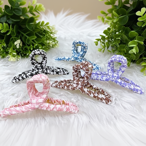 Pinza de pelo de plástico con diseño de pata de gallo y tela, 11 cm, accesorio para el cabello para mujer - Product Image 3