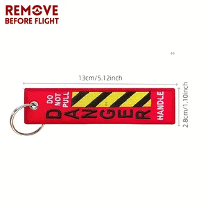 5 unidades/bolsa Llaveros con bordado 'NO TIRAR, PUNTO DE RIESGO' para coche, motocicleta, equipaje, llaves, accesorios y regalo - Product Image 4