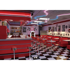 Fondo Fotográfico Retro Estilo Diner Americano Años 50, Piso a Cuadros Rojo y Negro, Personalizable, Banner para Fiesta <span class=keywords><strong>Rock</strong></span> 'n' Roll - Product Image 6