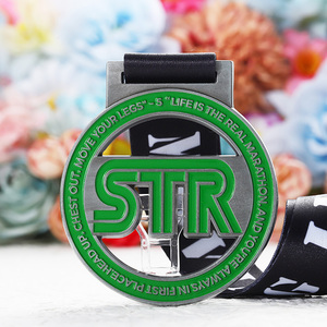 Médailles en métal en alliage <span class=keywords><strong>de</strong></span> zinc avec logo émaillé personnalisé en usine, finition nickelée mate, découpe creuse, médaille <span class=keywords><strong>de</strong></span> marathon 5k avec ruban - Product Image 5