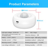 Détecteur de mouvement PIR WiFi Tuya Smart Home avec couverture à 360° et détection de 6 m