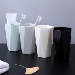 Nordic Colored Diamond Shaped Cup Plastic <b>Toothbrush</b> <b>Holder</b> For Bathroom White Black Green Gray Solid Color Single Use - Product Image 1