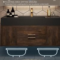 Ensemble de meubles de salle de bain en bois massif moderne OEM avec lavabo en céramique et drain en cuivre, à fixation murale pour appartement et salle à manger