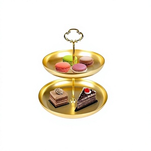 Support à gâteaux en acier inoxydable à 2 niveaux, forme ronde, qualité supérieure, pour chocolats et pâtisseries, au meilleur prix - Product Image 1