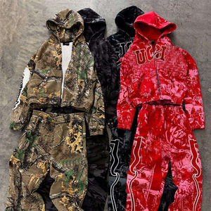 Custom Tracksuits Men Full All Over Dtg Print Zip up Hoodie Streetwear Baggy Stacked Vintage Flared Sweatpants and Hoodies Set