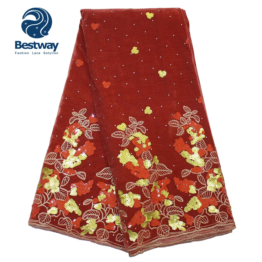 Bestway yumuşak kadife % 100% Polyester Sequins afrika dantel kumaş dantel