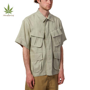 Mens Workshirts 100% Botão De Cânhamo Camisa Casual Camisola de Cânhamo Puro Camisa Dos Homens de Manga Curta Multi-bolso Camisa De Fadiga - Product Image 1