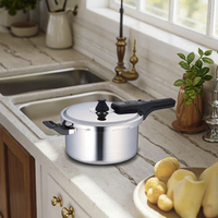 Casserole à pression en acier inoxydable avec indicateur de pression visuel, fond en aluminium à trois couches, poignée en bois, antiadhésif
