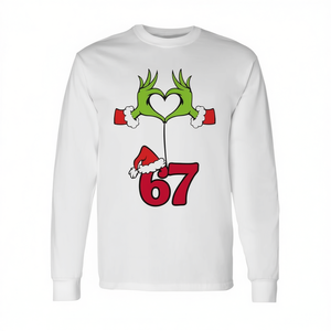 Green Christmas Hands 67 Meme Humor Tri Blend T-shirt à manches longues - Product Image 2