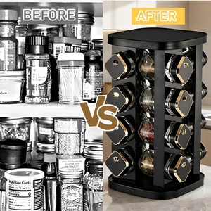 Nhà Bếp Đa-Hàng Lọ Gia Vị Lưu Trữ Organizer Countertop Đa Chức Năng Quay Gia Vị Giá Với 16 Vuông Lọ Thủy Tinh Gia Vị - Product Image 5