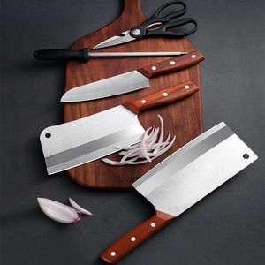 Juego de cuchillos de cocina, cuchillo de carnicero de acero inoxidable para el hogar, mango de madera, cuchillo para verduras, cuchillo para frutas, tijeras, cuchillo Yangjiang - Product Image 1