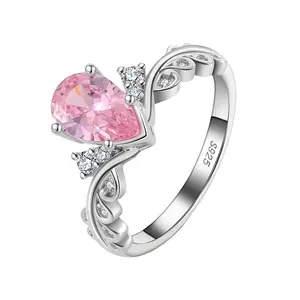 Rinntin LZR17 strappo rosa tormalina anello di fidanzamento 925 argento Sterling rosa anello di nozze stile Art Deco foglia anello di nozze