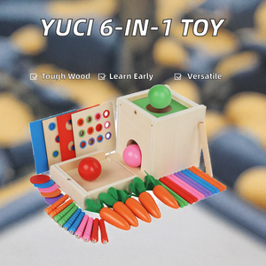 YUCI 6-EN-1 Boule En Bois Cible Boîte Multifonctionnel Insert Bâtons Tirant Des Carottes Éducation Précoce 6-en-1 Coin Box Jouet - Product Image 2