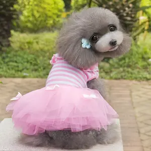 제조 업체 도매 핑크 보라색 아름다운 코튼 작은 중형 대형 손으로 만든 애완 동물 옷 개 드레스