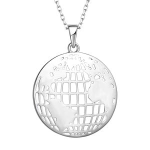 Collar <span class=keywords><strong>de</strong></span> Plata <span class=keywords><strong>de</strong></span> Ley 925 Personalizado con <span class=keywords><strong>Mapa</strong></span> del <span class=keywords><strong>Mundo</strong></span> Plano, Minimalista, con Circonita Cúbica, para Mujer - Product Image 1