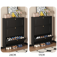 Meuble à chaussures en bois noir ultra-fin de style rétro, meuble d'entrée, petit meuble étroit intégré mural