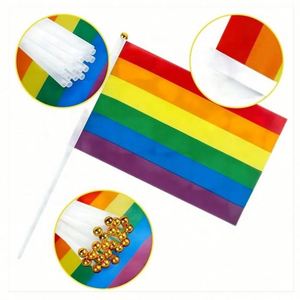 <b>Mini</b> <b>Hand</b> Waving Flag with Pole 100% Polyester Cheap Full Color Printing Custom 14x21cm Gay Pride Rainbow Small <b>Hand</b> Flag - Product Image 3