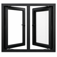 Fenêtre sur mesure en aluminium noir mat avec volet intégré entre les vitres, intimité garantie sans rideau, verrouillage multipoints de sécurité