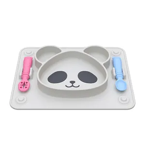 Produits pour bébés vente chaude 2024 ensemble d'assiettes d'alimentation en silicone de qualité alimentaire en forme de panda pour l'aspiration de bébé