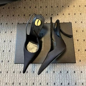 Zapatos de Tacón Alto de Cuero Negro Estilo 2026, Tacón Curvo, Punta Puntiaguda, con Cordones, Stilettos Sexys para Mujer, Zapatos de Verano - Product Image 5