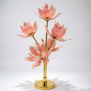 Lámpara de Mesa E26 de Cristal con Base de Metal - Luz Decorativa con Pétalos Rosados para Hogar y Oficina - Product Image 2
